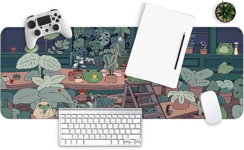 Mayflower Large Gaming Mouse Pad, Full Keyboard Mat, Long Laptop Mousepad, Computer Mouse Mat for Home and Office, Anti-Slip Rubber Base, 31.5 x 11.8 Inches (Green Frog) - Image 2